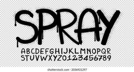 Realistic spray graffiti paint font on transparent background in vector format