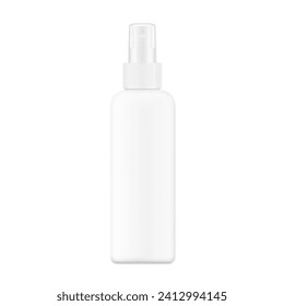 Realistic spray plastic bottle mockup cap.  Vector illustration isolated on white background. Сan be used for cosmetic, medical, sanitary and other needs. EPS10.
