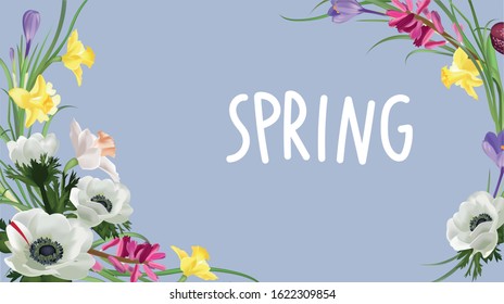 Realistic Spring Flowers Vector Background