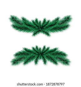 Realistic spruce wreath isolated on white background. Fir tree decorative element. Vector template for Christmas and New Year designs.