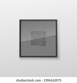 Realistic Square Black Blank Picture Frame, hanging on a White Wall from the Front. Vector illustration Empty Frame with Shiny Glass. Design Template for Mock Up.