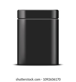 Realistic square black metallic box. Mock up, cosmetic package