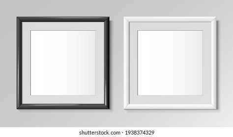 Realistic square black   white frames for paintings photographs  Vector illustration 