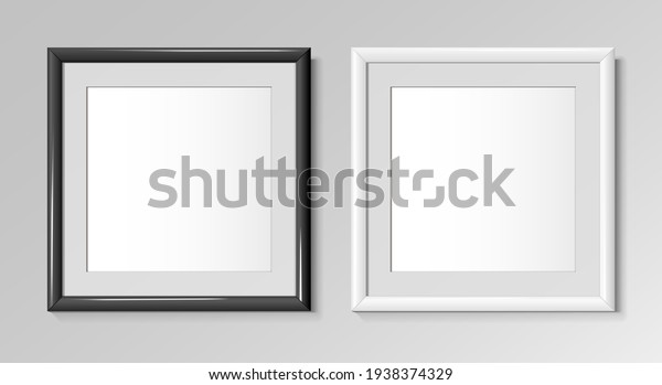Realistic square black and white frames for\
paintings or photographs. Vector\
illustration.