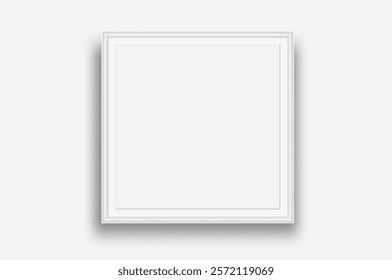 Realistic Square blank plastic or wood frame photo mockup. Empty  wall photo framing template isolated on background. Vector mockup for picture, painting, poster, photographs or art gallery
