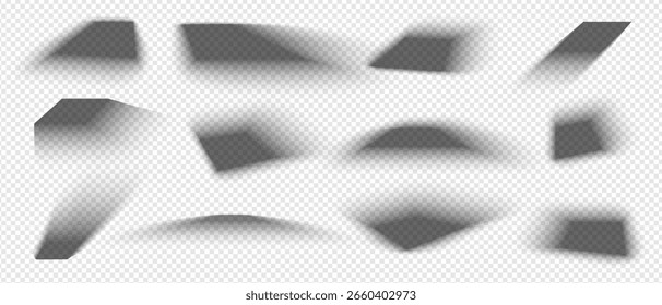 Maqueta de sombra de caja cuadrada realista con efecto de gota suave y desenfoque ligero. Plantilla de Vector con superposición de degradado sobre fondo transparente. Perfecto para el diseño de paquetes, páginas o tarjetas.