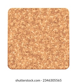 Realistic square cork coaster with rounded corners for hot and wet glasses. Corkboard bierdeckel for branding and use in advertising