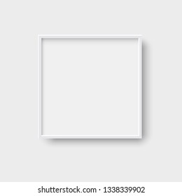 Realistic square empty picture frame, 3d style vector. Blank white picture frame mockup template  isolated on neutral background. Vector illustration - Vector