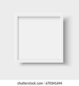 Realistic square empty picture frame. Blank white picture frame mockup template  isolated on neutral background. Vector illustration