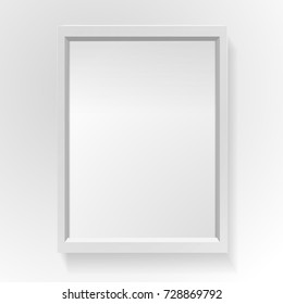 Realistic square empty picture frame. Blank white picture frame mockup template isolated on neutral background. Vector illustration