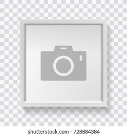 Realistic square empty picture frame. Blank white picture frame mockup template isolated on neutral background. Vector illustration