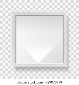 Realistic square empty picture frame. Blank white picture frame mockup template isolated on neutral background. Vector illustration