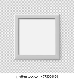 Realistic square empty picture frame. Blank white picture frame mockup template. Vector illustration. Eps 10.