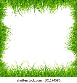 Realistic Square Green Grass Frame. Vector illustration of agriculture floral top view cutout line 