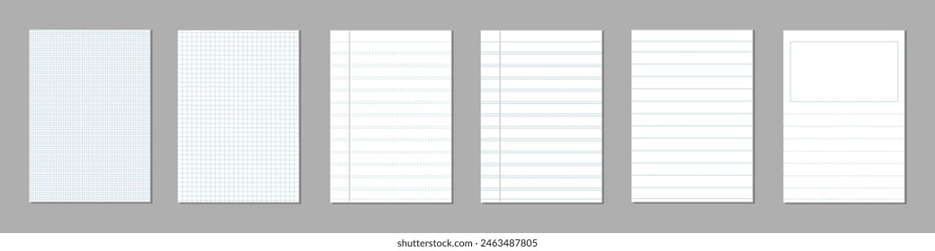 Realistic square lined paper blank sheets set isolated on Art design lines grid page notebook vector illustration