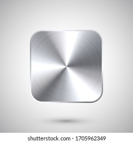 Realistic square metal chrome button. Steel volume control knob. Application interface design element. App icon. Vector illustration.