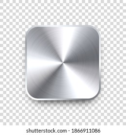 Botón de cromo de metal cuadrado realista. Pomo de control del volumen de acero. Elemento de diseño de interfaz de aplicación. Icono de aplicación. Ilustración vectorial.