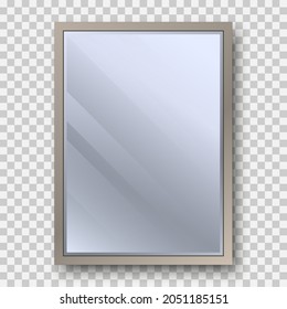 Realistischer quadratischer Spiegel mit Spiegelbild auf Glas. Geometrischer Spiegel mit rechteckiger Rahmenform. spiegelnde Glasoberfläche. 3D-Template-Design für die Dekoration. Vektorgrafik