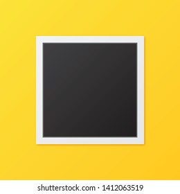 Realistic square photo frame isolated on yellow background. Memories concept in vintage style. Vector illustration. Frame template with shadows isolated.