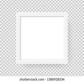 Realistic square picture frame isolated on transparent background. Blank white picture frame mockup template. Photo frame pattern. Modern advertise mockup. Vector illustration