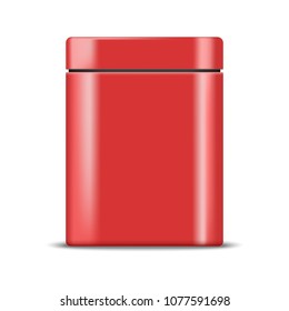 Realistic square red metallic box. Mock up, cosmetic package