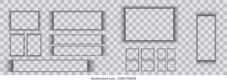 Realistic square shadows. Square shade effect, rectangular realistic transparent collection.Vector illustration, EPS 10.