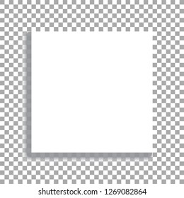 Realistic square white sheet with shadows on transparent background. Realistic empty paper note with shadows. Vector