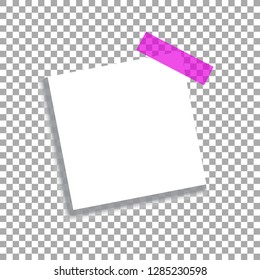 Realistic square white sheet with shadows on transparent background. Realistic empty paper note with shadows. Vector