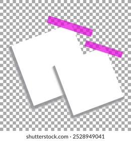 Folhas brancas quadradas realistas com sombras sobre fundo transparente. Nota de papel vazia realista com sombras
