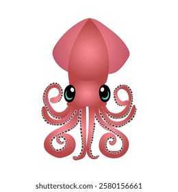 Realistic squid isolated on white background. Detailed texture with smooth skin, tentacles and natural coloring. Ideal for seafood, sea life, fishing and culinary concepts.