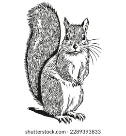 Realistic squirrel vector, hand drawn animal illustration baby squirrel.
