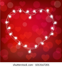 realistic st. valentine's lantern garland on red background. st. valentine's card