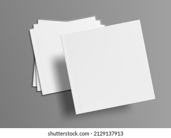 Realistic Stack Of Blank Square Brochure On Grey Background. EPS10 Vector