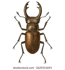 Ilustração realista do besouro - Vetor detalhado de Lucanidae em estilo científico naturalista