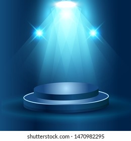 Realistic stage podium with elegant lightning spotlight