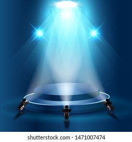 Realistic stage podium with elegant lightning spotlight