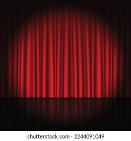 Realistic stage red curtain with circle light on the center illustration