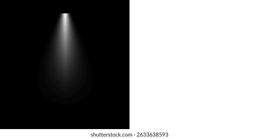 Realistic Stage Spotlight Beam Effect PNG with Black Background and Soft Light Glow for Theater, Concert or Studio Lighting Concept