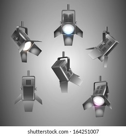 Realistic stage spotlights elements vector illustration