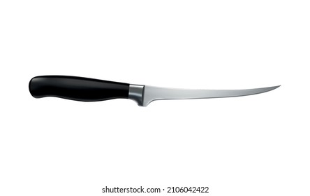 Cuchillo de filete de acero inoxidable realista sobre ilustración vectorial de fondo blanco