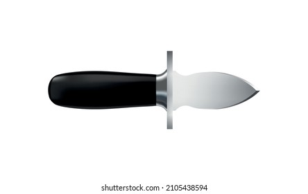 Realistic stainless steel oyster knife with black handle vector illustration