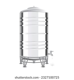 Tanques de agua de acero inoxidable realistas para que los hogares beban y usen elementos domésticos aislados en fondo blanco. ilustración vectorial EPS 10.