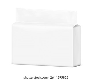 Realista maquete de bolsa de pé. Meia vista lateral. Ilustração vetorial isolada sobre fundo branco. Suíte para a apresentação de fraldas, toalhetes molhados, calças, tapetes de mudança. EPS10