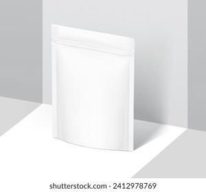 Realistic stand up pouch bag mockup with transparent shadow. Vector illustration ready for your design. It can be used in the adv, promo, package, etc. EPS10.