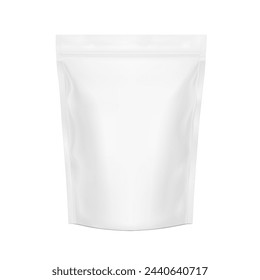 Realistic stand up pouch bag mockup with transparent shadow. Front view. Vector illustration isolated on white background. Ready for your design. EPS10.