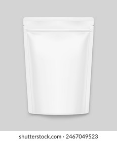 Realistic stand up pouch bag mockup with transparent shadow. Front view. Vector illustration isolated on grey background. Ready for your design. EPS10.