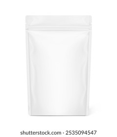 Realistic stand up pouch bag mockup with transparent shadow. Front view. Vector illustration isolated on white background. Ready for your design. EPS10.