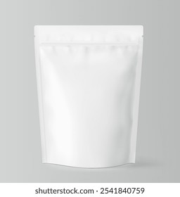 Realistic stand up pouch bag mockup with transparent shadow. Front view. Vector illustration isolated on grey background. Ready for your design. EPS10.	