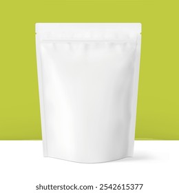 Realistic stand up pouch bag mockup with transparent shadow. Front view. Vector illustration on colour background. Ready for your design. EPS10.	