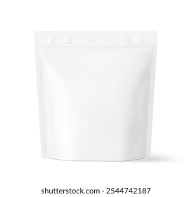 Realistic stand up pouch bag mockup with transparent shadow. Front view. Vector illustration isolated on white background. Ready for your design. EPS10.	